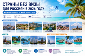 Страны без визы для россиян в 2026 году Страны без визы для россиян в 2026 году